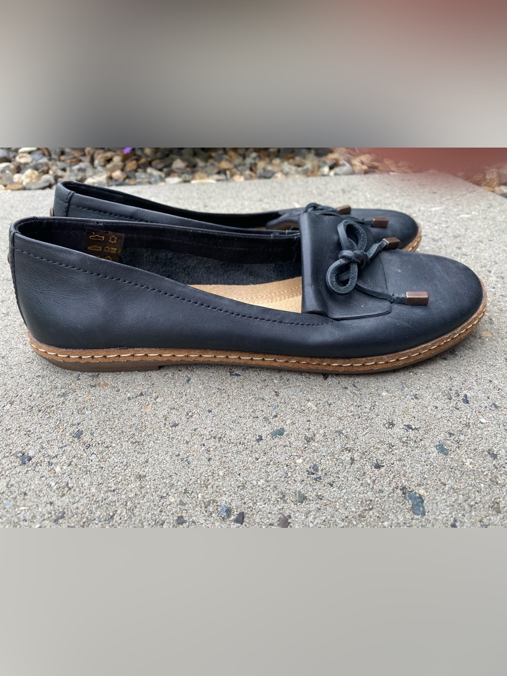 Hush puppies Adena Piper Leather Classic Black Bow-Accent Women’s Loafers 7.5 M